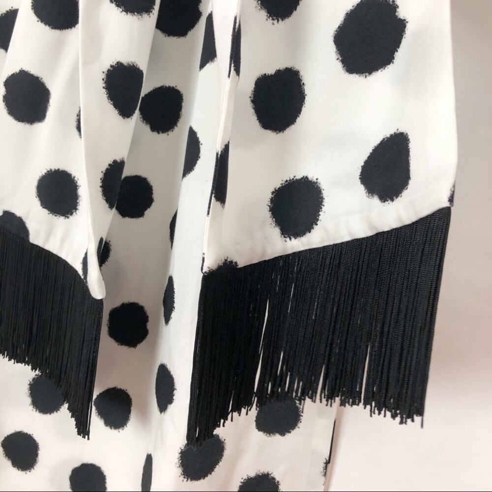 Mother of Pearl Kate Polka Dot Midi Skirt Tie‎ Front Fringe White Black Size 0 - Picture 8 of 15